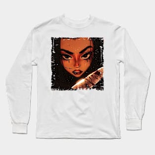 Baddie Revenge Diva Latina Badass with Knife Long Sleeve T-Shirt